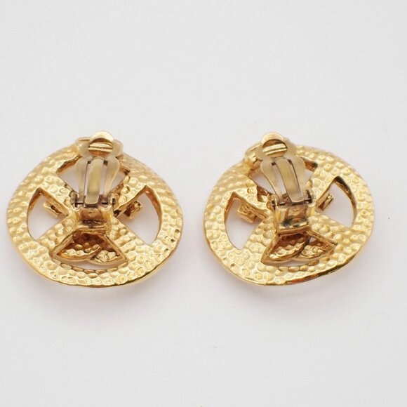 CHANEL CC Logo Button Earrings 96P Clip-On Gold France Vintage 32RL276 - Picture 2 of 10